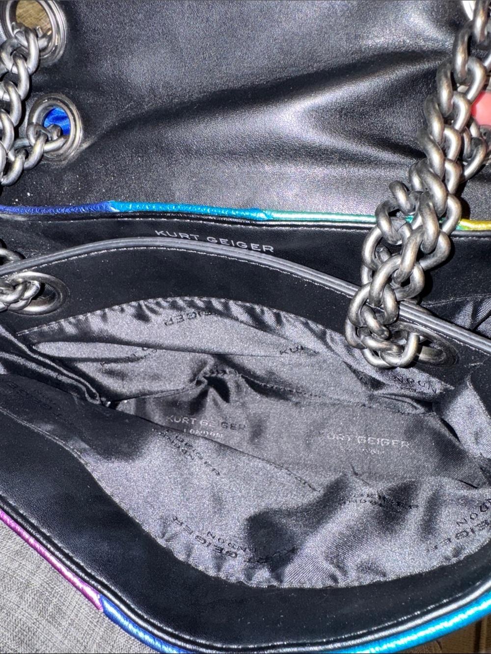 Kurt Geiger Bag Large Kensington Rainbow Leather Shoulder Chain Bag - Picture 12 of 17